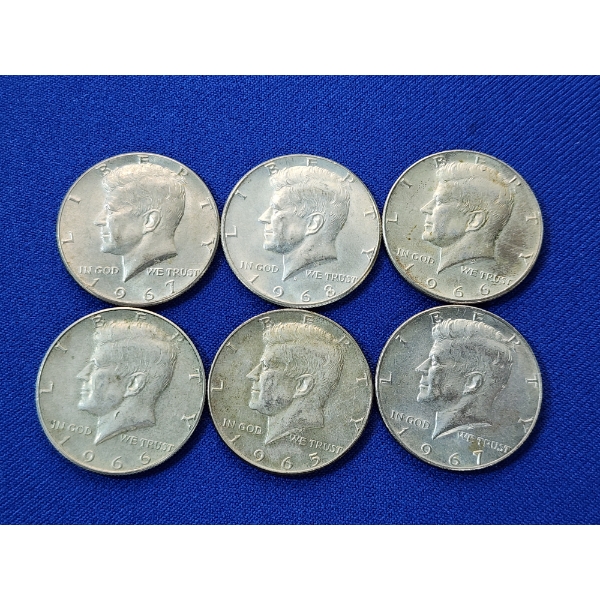 x6 Assorted Years 40% Silver Kennedy Half Dollars - FV: $3.00