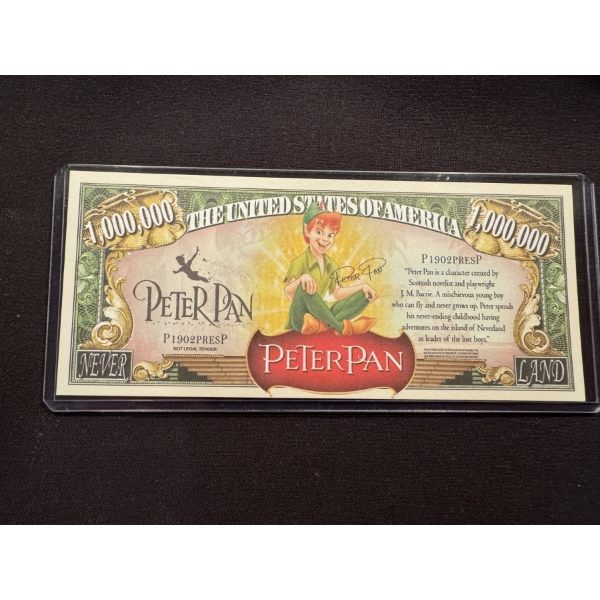 Vintage Disney Peter Pan One Million Dollar Bill - Mint Condition