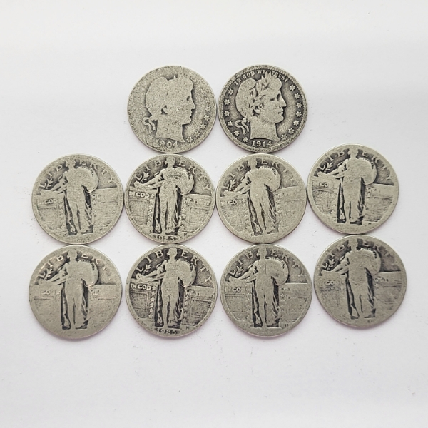 $2.50 Face Value of Assorted Years 90% Silver Standing Liberty & Barber Quarters