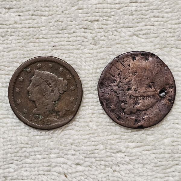 1848 Braided Hair Liberty Head Large Cent and a Heavily Damaged Liberty Head Cent FV: $.02