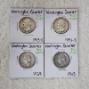 Image 1 : Four Assorted Years 90% SILVER Washington Quarters - Face Value: $1.00
