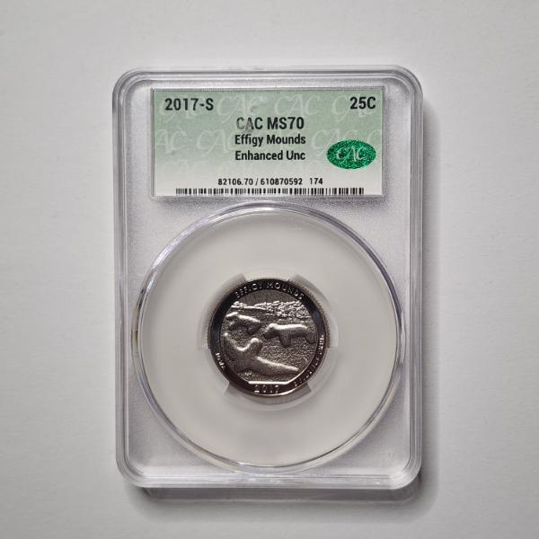 CAC MS70 Graded 2017-S Effigy Mounds Enhanced Uncirculated United States Quarter