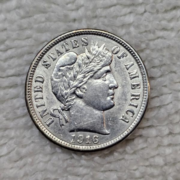 90% Silver 1916 Barber Dime FV: $.10