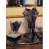 Image 1 : 2 Piece Set Art Glass Blue/Purple Wavy   Style Vase & Table Lamp - 11 x 6 Vase 20 x 12 Lamp Perfect