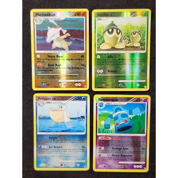 Four Assorted Reverse Holo Vintage Pokemon Trading Cards Including Marowak & Seedot!