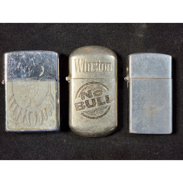 Three Assorted Vintage Lighters Ft. Trimlite Austria Champ, Zippo & Winston 