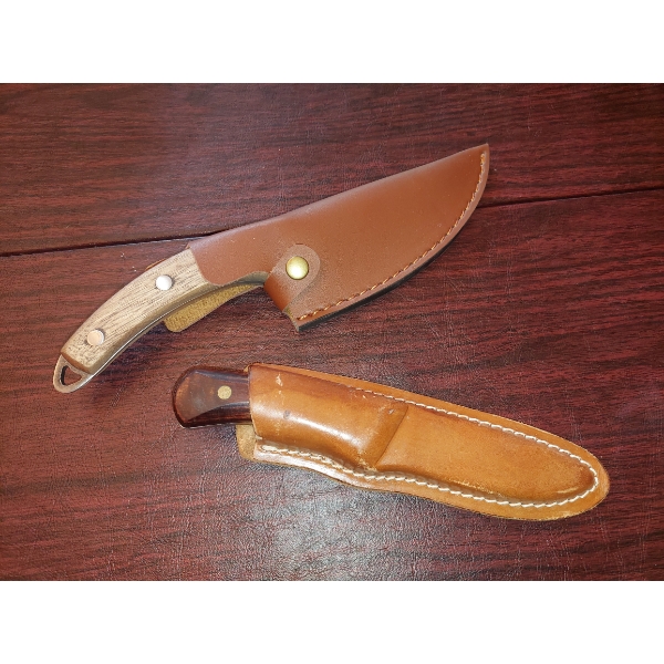 2 Items One Lot - Vintage Knives In Leather Sheath Each - Western USA & HUUSK Japan - See Pics