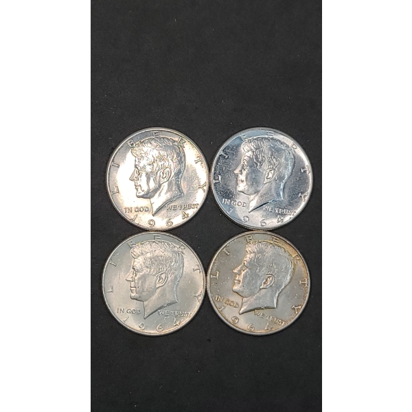 (4) 1964 90% Silver Kennedy Half Dollars - Face Value: $2.00