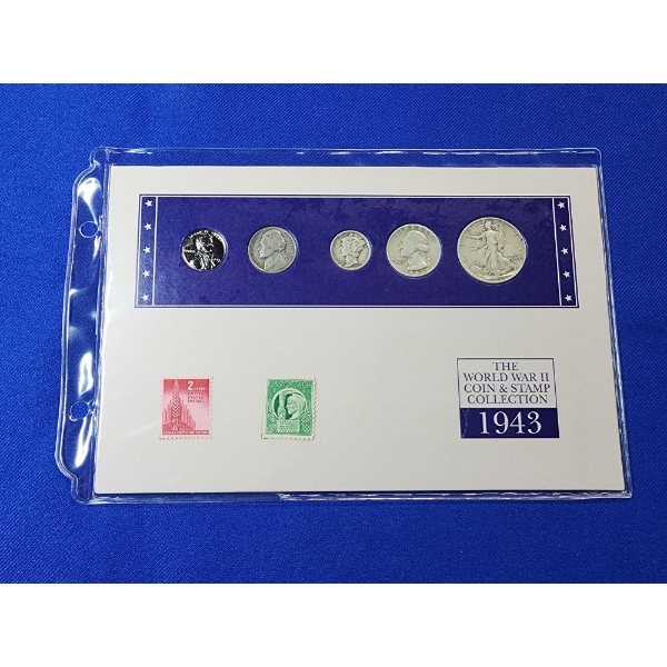 1943 WWII Coin & Stamp Collection - Including 90% Silver Coins 