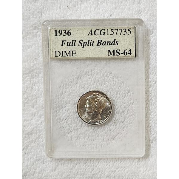 United States 1936 Mercury Silver Dime Featuring FULL SPLIT BANDS ~ ACCUGRADE MS-64

Full Split Band