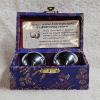 Image 1 : Pair of Chrome Chinese Baoding Stress Exercise Balls with Original Fabric Covered Gift Box