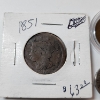 Image 2 : Lot of Older U.S. Coins: 1851 Braided Hair Large Cent, 1865 2 Cent, & (2) Sheild Nickels