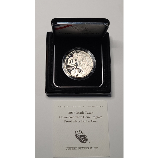 United States Mint 2016 Mark Twain Commemorative Coin Program Proof 90% Silver Dollar 