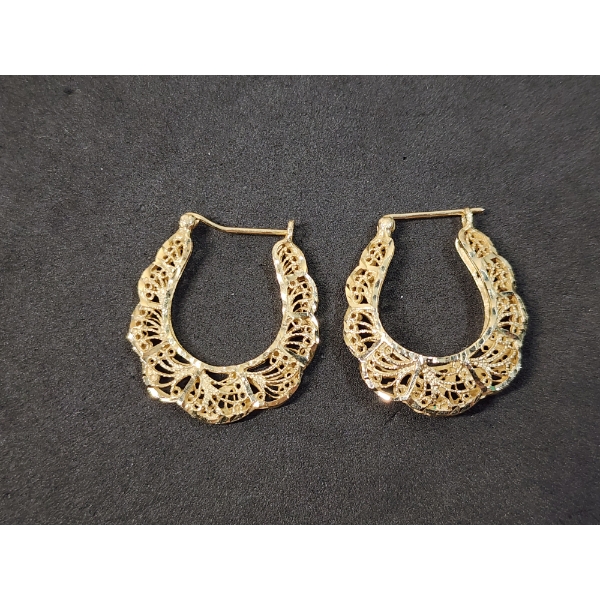 Stunning Detailed 14K Gold Hoop Earrings - Total Weight: 6.6g