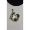 Image 8 : 14K Gold Checkerboard-Cut Green Amethyst Pendant, Dangle Earrings & Ring- Size 7-Total Weight: 15.6g