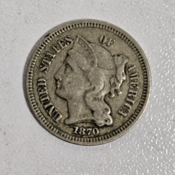 1870 United States Liberty Head 3 Cent Coin