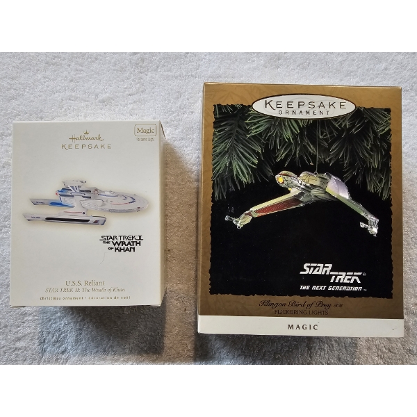 Star Trek - Hallmark Keepsake Ornaments - Klingon: Bird of Prey and USS Reliant with Boxes