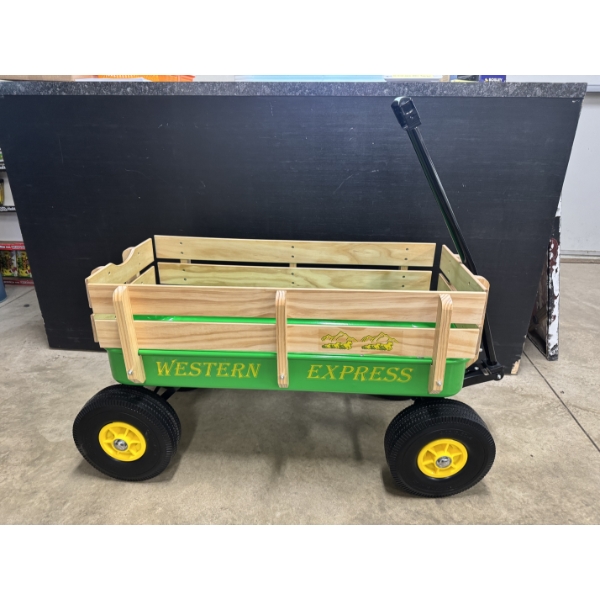 Brand New Western Express Heavy Duty Metal Wagon With Wood Sides - Great For Kids, Pets & Gardening