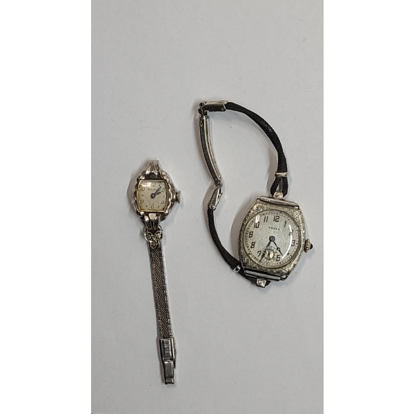 GRUEN Guild 15 Jewel Art Deco Enamel Watch & Ladies Bulova 17 Jewel Watch In 10K Rolled Gold Bezel 