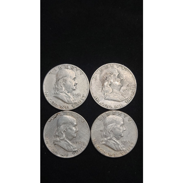 Assorted Years 90% Silver Franklin Half Dollars - Face Value: $2.00