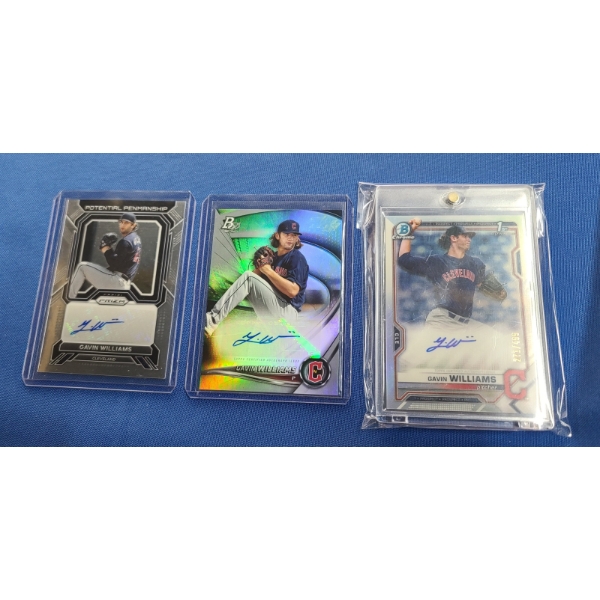 (3) Autographed Panini & Topps Gavin Williams Baseball Trading Cards