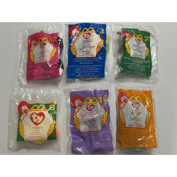 Brand New McDonald's TY Toy Animal Plushies - Lot of 6 - Sealed Packaging
