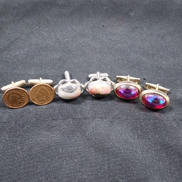 Three Nice Sets of Fashionable Cufflinks Including Unique Indian Head Penny Cufflinks!