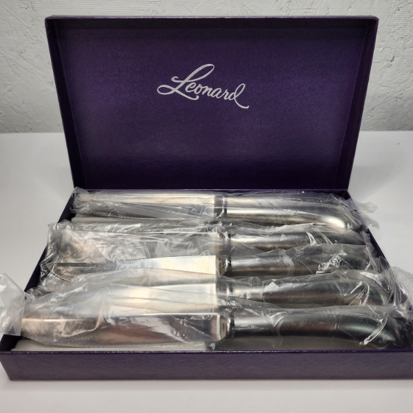 Vintage Leonard Stainless Steel Pistol Grip Steak Knives - Brand New Set of 6