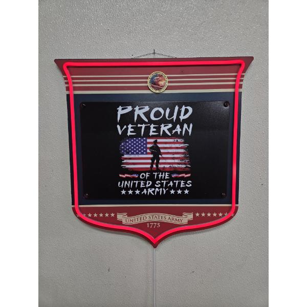 New 16'' Proud Veteran Lighted Neon Plaque With Collector Coin 