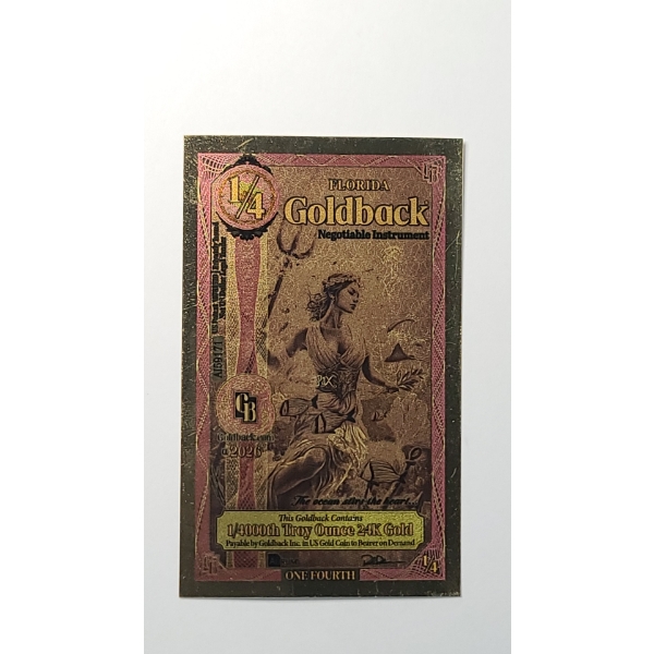 2026 Florida 1/4 Goldback *Alpha Series* Pax 1/4000oz 24K Gold Foil Note - Serial A159171