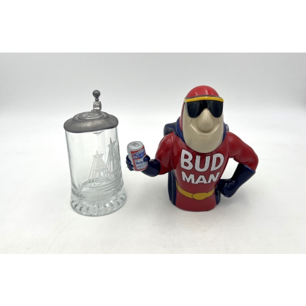 Lot of 2 Anheuser-Busch Steins.  Bud Man and A Glass Stein.