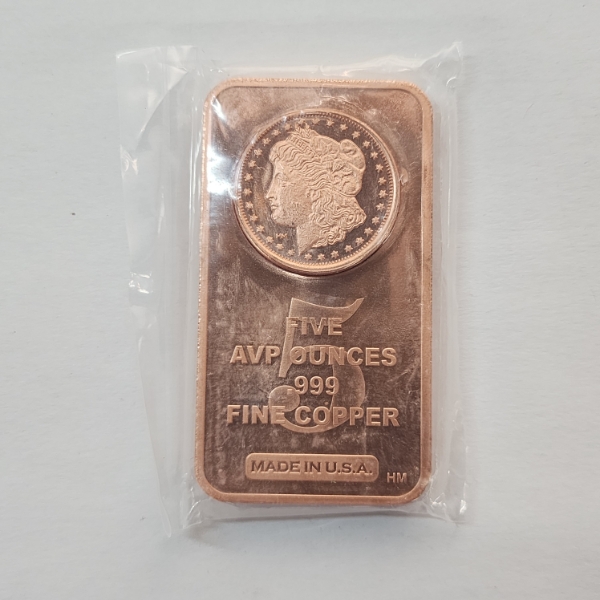 Mogan Design 5 AVP Ounces .99 Fine Copper Bar - In Sealed Package