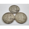 Image 2 : Three 90% Silver United States Franklin Half Dollars ~ 1952-D, 1954-D & 1962-D ~ $1.50 Face Value