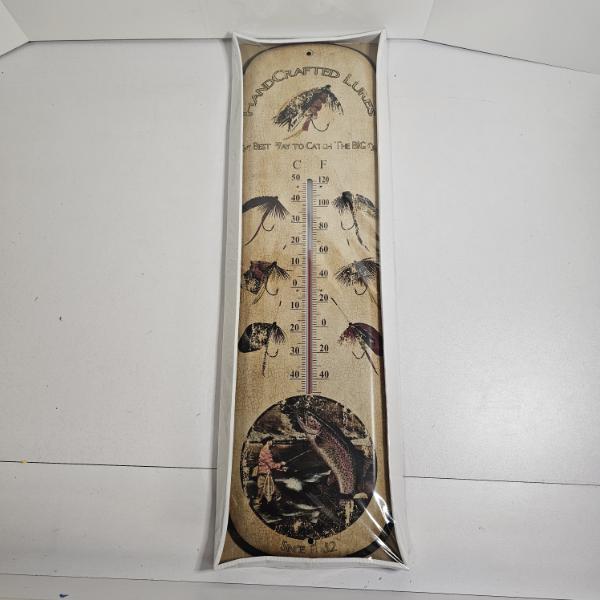 "Handcrafted Lures Best Way To Catch The Big One" Vintage Style Fishing Tin Thermometer - 27"