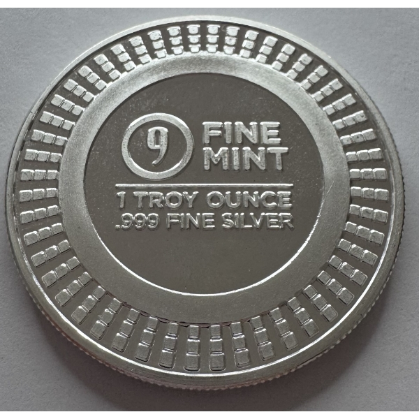 One Troy Oz 0.999 Fine Silver Radial Round- Manufactured by 9Fine Mint- Incredible Condition. 