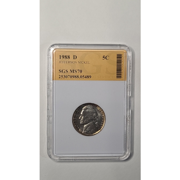 SGS 1988-D MS70 Jefferson Nickel 