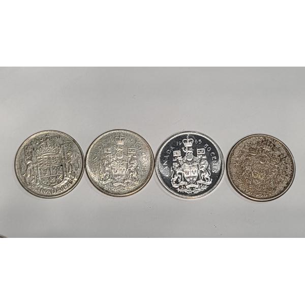 1945, 1960 & 1965 Canadian 80% Silver 50 Cent Coins