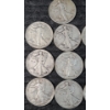 Image 2 : (10) Assorted Years 90% Silver Walking Liberty Half Dollars Face Value: $5