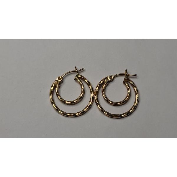 14K Yellow Gold Twisted Hoop Earrings - Weight: 1.6g
