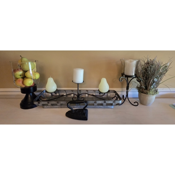 Home Decor Bundle incl Candle Holder, Metal Tray, Vintage Iron and More
