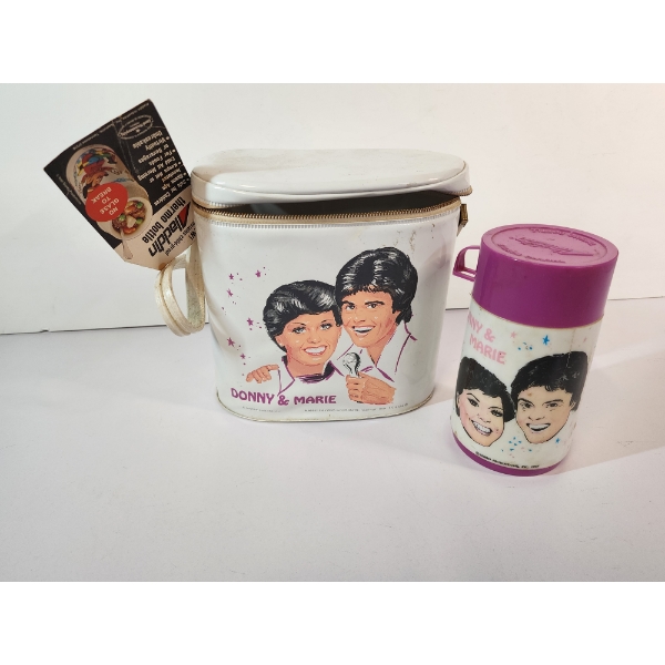 Vintage 1970's Donny & Marie Osmond Vinyl Lunch Pail and Alladin Thermos Set - Great Condition! 