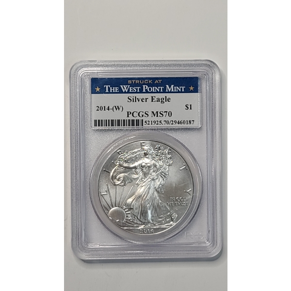 PCGS 2014-W MS70 1 Troy Oz .999 Fine Silver American Eagle Struck At The West Point Mint 