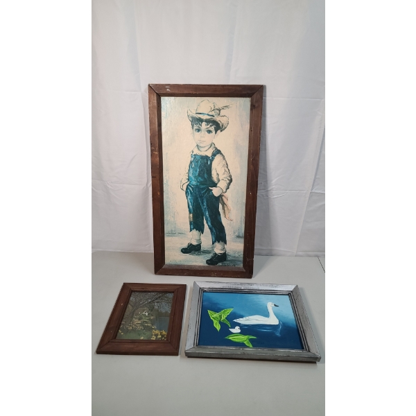 Assorted Framed Art Including Farmer Boy Print, Foil Print & Hand Painted Piece