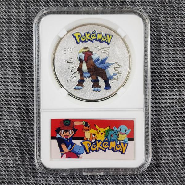 Commemorative Silver Plated Pokemon Commemorative Coin Ft. Entei in Nice Slab Display Case