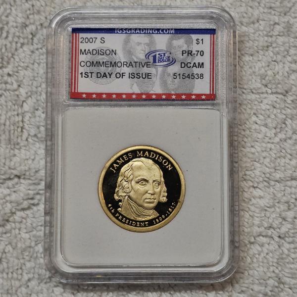 2007-S United States Presidential Dollar Coin Honoring James Madison, graded PR-70 DCAM by IGS