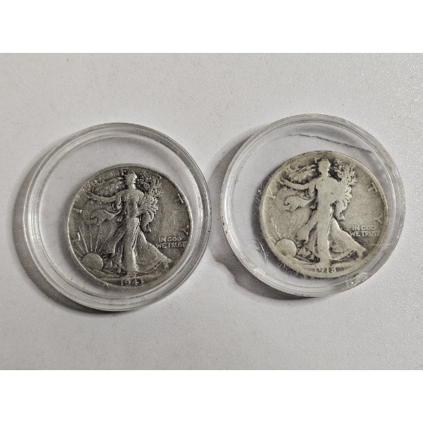 90% Silver Walking Liberty Half Dollars featuring dates from 1943 and 1918 - AFV $1.00