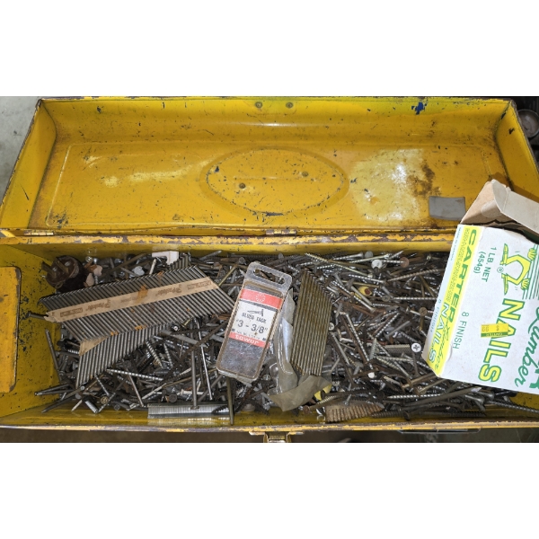 Yellow Tool Box with Assorted Fasteners