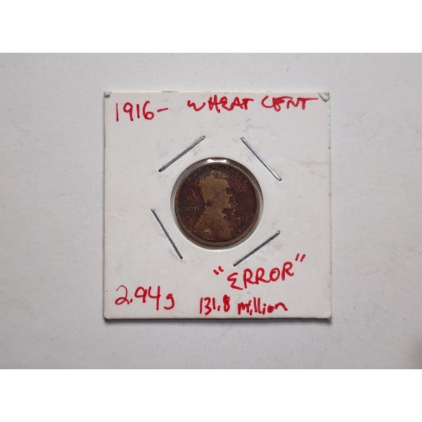1916 United States Wheat Cent With Off Center Obverse Side & Other Subsequent Errors! 