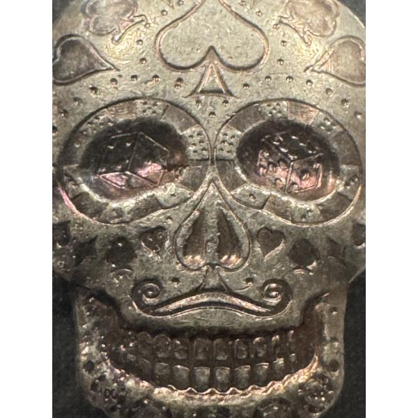 Exceptional Day of The Dead 2 Troy Oz .999 Fine Silver Hand Poured Skull - Mint Condition