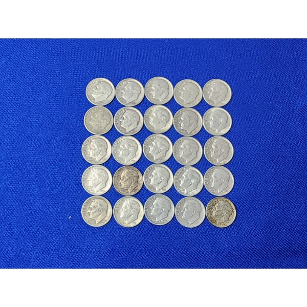Lot of Assorted Years Silver Roosevelt Dimes Face Value: $2.50